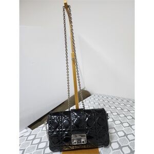 Authentic CHRISTIAN DIOR Patent Cannage Miss Dior Promenade Crossbody Bag Black
